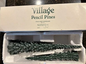 Dept 56 Village Pencil Pines Cold Cast Porcelain Set Of 2 In Original Box 5246-9 - Picture 1 of 6
