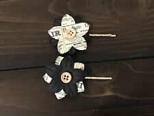 Handmade Black While Design Paper Flower Hair Pin With Cream Wood Center Set
