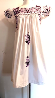 vintage Lilac purple floral embroidered Mexican cotton short  dresses  sz S - Image 1 of 4