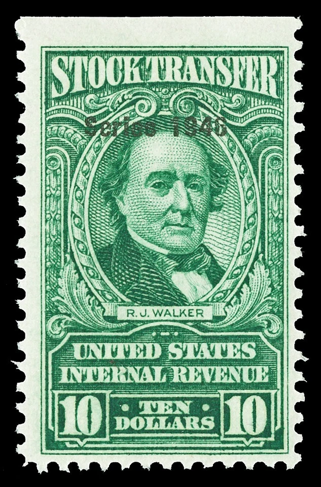 Scott RD224 1946 $10.00 Dated Green Stock Transfer Revenue Mint F-VF NH Cat $100 - Image 1 of 1