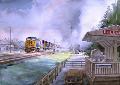 CSX Locomotive #352, Folkston Funnel, Georgia. James Mann Watercolor Art Prints - Image 1 of 2