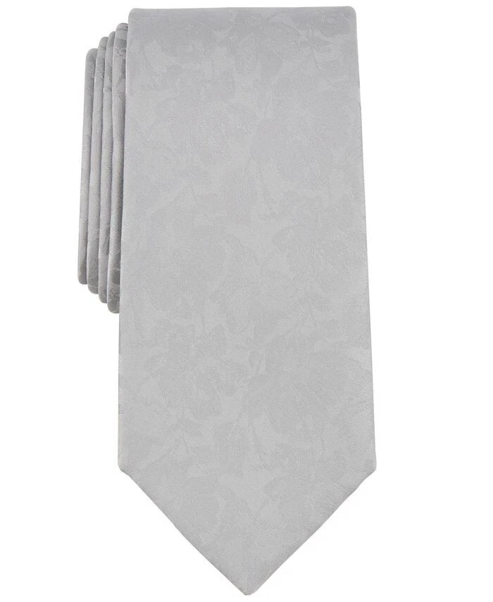 Nueva corbata para hombre Michael Kors Carman patrón floral mezcla de seda plateada Foto 1 de 1