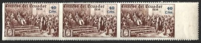 AOP Ecuador 1936 Columbus issue 40c brown IMPERF VERTICALLY strip - ERROR MNH - Image 1 of 2