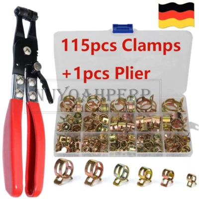 MARKENLOS 115-tlg Benzinschlauch klemmen Schellen 6mm -22mm Schlauchschellen Zange Set