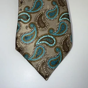Ermenegildo Zegna Seidenkrawatte Made in Italy beige türkis braun Paisley Luxus Krawatte - Bild 1 von 11