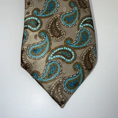 Corbata de seda Ermenegildo Zegna hecha en Italia beige verde azulado marrón cachemira de lujo Foto 1 de 4