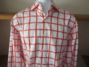 New Men's Hawes & Curtis Cotton Dress Shirt White Orange L/S Slim Fit Size XL - Picture 1 of 8