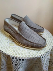 Scarpe Uomo Mocassini Vera Pelle Camoscio Stampato Grigio N.40 - Foto 1 di 7