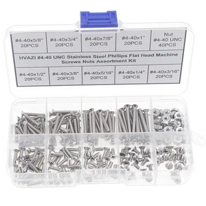 #4-40 UNC Stainless Steel Phillips Flat Head Machine Screws Nuts Assortment Kit - Bild 1 von 7