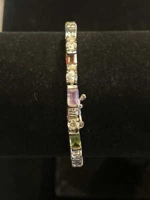 "Pulsera serpiente tenis plata esterlina 925 piedras preciosas arco iris multicolor 7,75""" Foto 1 de 4