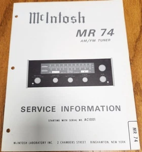 Información de servicio del sintonizador McIntosh MR74 (arranque SN con AC1001) - Original - Imagen 1 de 1