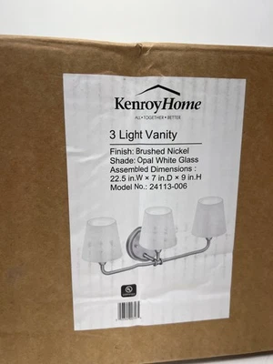 Светильник для туалетного столика Kenroy Home Roberts 3 лампы матовый никелевый опал белое стекло - Изображение 1 из 2