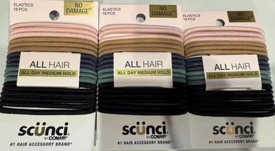 3 PAQUETES de elásticos para cabello Scunci sin daños NATURALES 16 LAZOS CADA UNO 48 TTL Foto 1 de 3