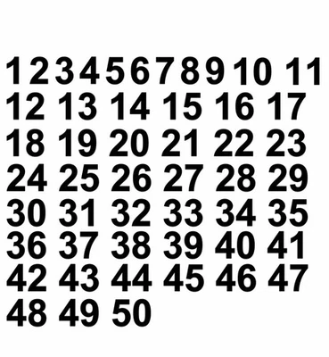 1 - 50 Numbers Set of Vinyl Decals - Helmet, Sport,Stickers- Select Color & Size - Image 1 of 3