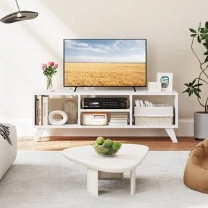 4-Cubby TV Stand for TVs up to 55" Entertainment Center w/ Open Storage Shelves - Picture 1 of 9