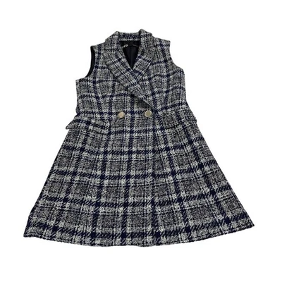 Zara Mujer Pequeño Tweed Cuadros Sin Mangas Chaleco Túnica Blazer Academia Oficina  Foto 1 de 4