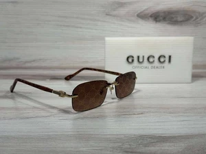 Lunettes de soleil Gucci GG 1221S sans monture Havane et dorées - Expédié maintenant ! - Photo 1/6