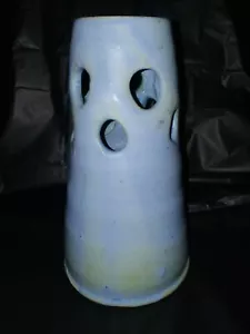 ORIG. 7.5" Studio Art Nouveau Pottery VASE Hand-Turned BLUE Ghost Spectre SIGNED - Picture 1 of 12
