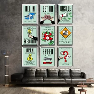 Juego de 9 Monopoly Motivación Cita Éxito Trabajo Impreso PÓSTER / LIENZO ed2 - Imagen 1 de 10