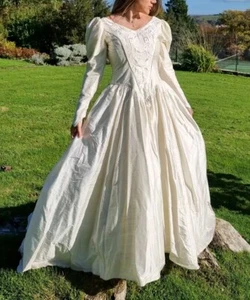 Vintage 1980s 100% SILK Ronald Joyce Cinderella Princess Wedding Dress UK6-8 - Picture 1 of 24
