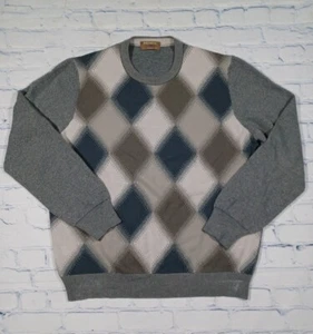 Dalmine Sweater Mens Sz L 56 Gray Diamond Pattern Made In Italy Wool Vtg - Picture 1 of 3