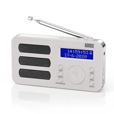 Tragbarer DAB+ FM Alarm Radiowecker Wiederaufladbar AUX - August MB225 Weiß - Bild 1 von 4