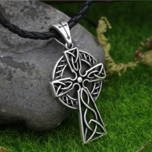 Irish Celtic Cross Necklace Norse Viking Knot Large Pendant Men Stainless Steel - Picture 1 of 3