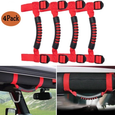 Se adapta a Jeep Wrangler CJ YJ TJ JK rojo delgado ilimitado barra antivuelco manijas de agarre 4 un. Foto 1 de 4