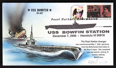 2006 US WWII USS BOWFIN PEARL HARBOR REMEMBERED BEVIL HAND PAINTED COVER 22/39 - Image 1 of 3
