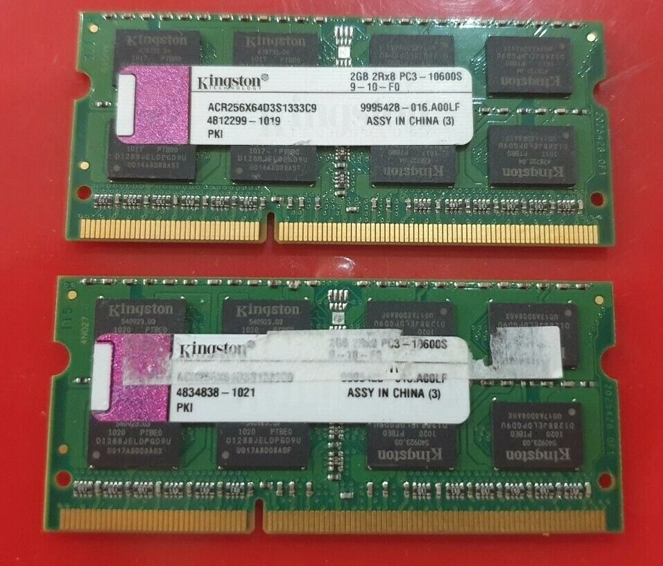 KINGSTON 2x 2GB= 4GB RAM MEMORY DDR3-2Rx8 PC3-10600S ACR256X64D3S1333C9 acer hp - Image 1 of 1