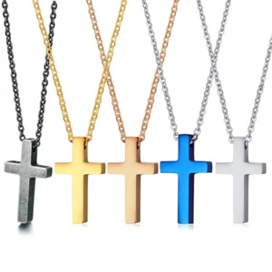 5 Colors Cross Pendants Men's Women's Stainless Steel Jewelry Necklace 17mm*30mm - Picture 1 of 17