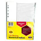 Marbig+Numerical+Dividers+Indices+35040+A4+1-31+Tabs+Grey+Polypropylene+Pack