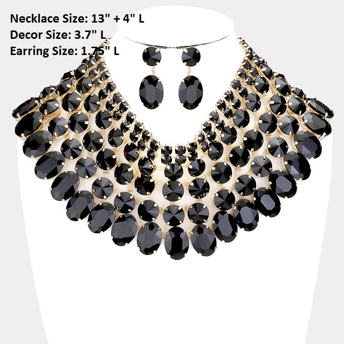 Grueso Cristal Nupcial Babero Boda Gargantilla Pendientes Perforados Color Collar Ovalado Foto 1 de 1