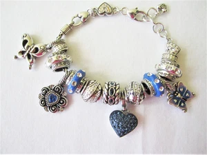 Brighton Silver & Blue Enamel Swarovski Crystals Double Heart Slide Bracelet #4 - Picture 1 of 6