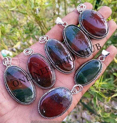 Colgantes de lujo hechos a mano con piedras preciosas de ágata de musgo múltiple enchapados en plata de ley 925 Foto 1 de 3