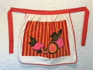 Vintage 70's Kitchen Flower Fruit Power Mod Apron Terrycloth MCM - Picture 1 of 6
