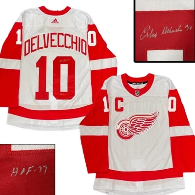 亚历克斯·德尔维奇奥签名底特律红翼队白色阿迪达斯职业球衣-名人堂 77 — 第 1/2 张图片