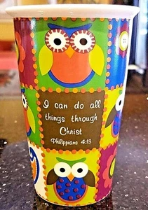 Christian Ceramic Cup Bible Verse PHILIPPIANS 4:13 - Owls Flowers Paisleys 11 oz - Picture 1 of 7