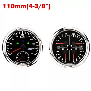 W PRO 110mm 2 Gauge Set GPS Speedometer Tachometer 200 KMH Turn Signal High Beam - Picture 1 of 11