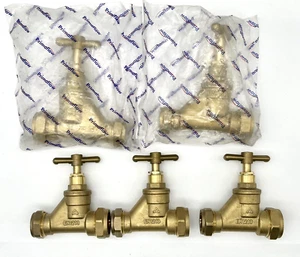 5 x 25mm x 22mm stop valve. Brass compression stopcock stop tap mixed job lot - Picture 1 of 6