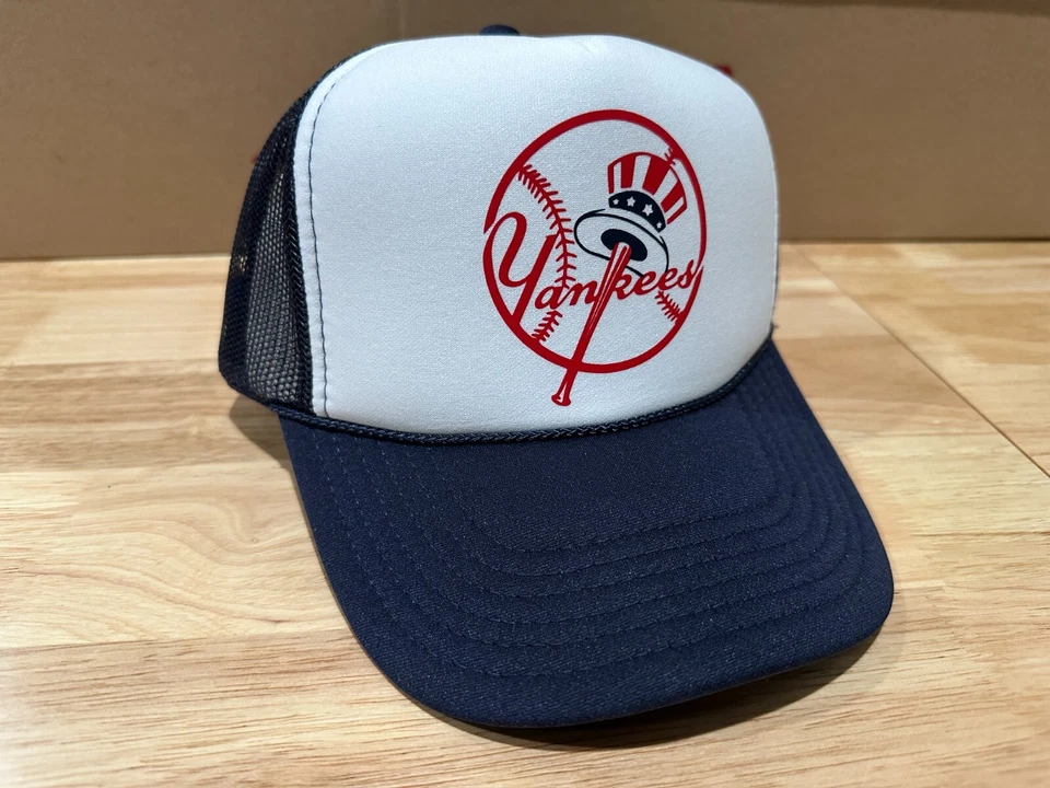 NY Baseball Foam Front Mesh Back Snap Back Trucker Hat - HTV Printed Logos - Image 1 of 1