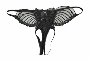 Flirtzy Sheer Butterfly Applique Crotchless Panties w/ Pearl and Sequin Details - Picture 1 of 3