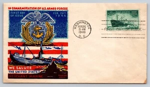 Patriotic Ship Plane 1946 Colorful Fluegel Cover US Armed Forces Merchant Marine - Picture 1 of 2