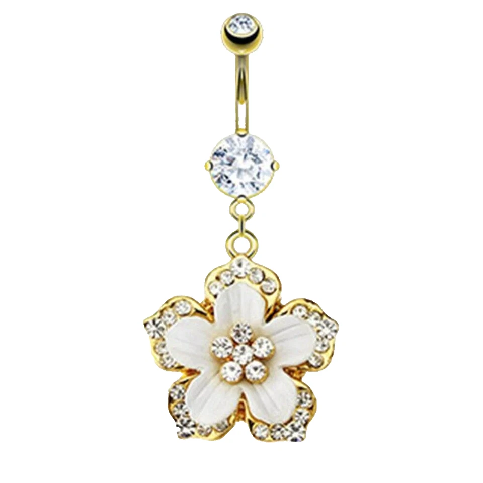 Гавайский тропический цветок мульти CZ мощеный с белой эпоксидной подвеской золото IP B481 - Изображение 1 из 1