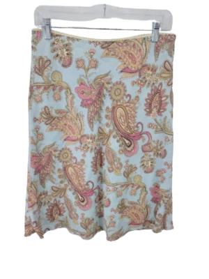 Saia Tommy Hilfiger Feminina Azul Tan Paisley Linho Flared Midi Boho Romântico - Imagem 1 de 4