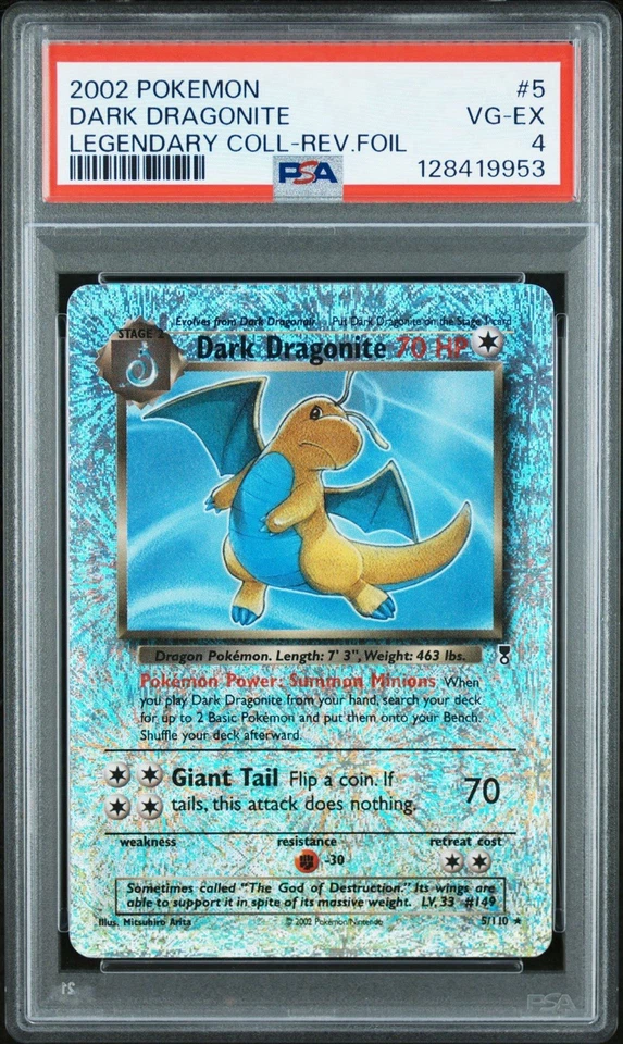 2002 POKEMON LEGENDARY COLL #5 DARK DRAGONITE-REVERSE FOIL PSA 4 - Image 1 of 1
