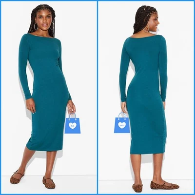 XS - Vestido midi tejido manga larga para mujer - Wild Fable - verde azulado oscuro Foto 1 de 4