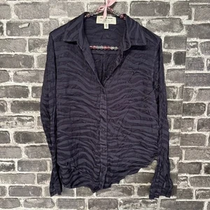 Anthropologie Cloth & Stone silky navy button down blouse shirt top animal SMALL - Picture 1 of 7