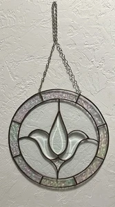 De colección Vitral Texturizado Atrapasol Flor Tulipán Iridiscente Redondo Firmado 1999 - Imagen 1 de 12