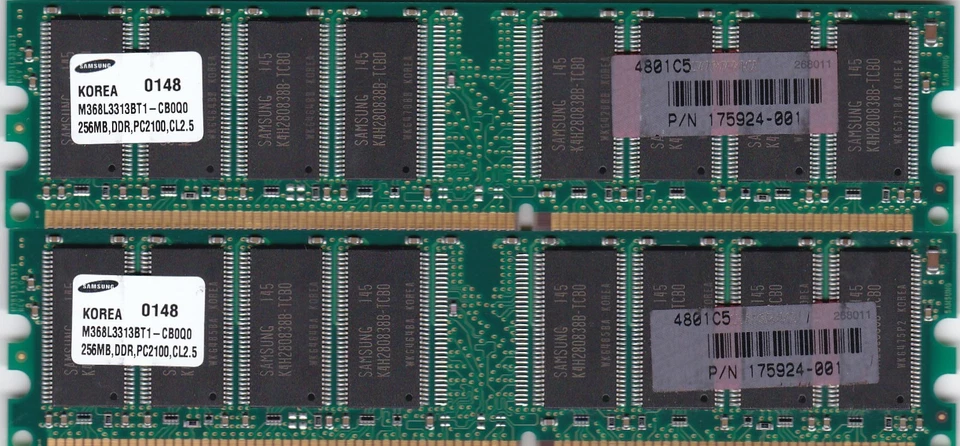 512MB 2x256MB PC-2100 DDR-266 SAMSUNG M368L3313BT1-CB0Q0 175924-001 DDR1 RAM KIT - Image 1 of 2